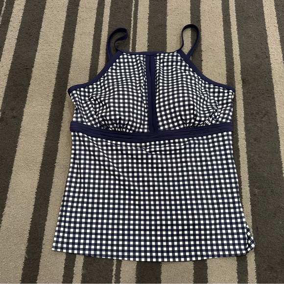 Lands' End Other - Lands' End Draper James Navy Gingham High Neck Keyhole Tankini Swim Top Sz 16